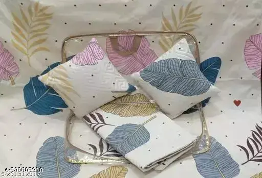 Home 5pc bedsheet set (1 King size Bedsheet + 2 Pillow Covers with Embroidery+ 2 Cushion Cover with Embroidery with filler)